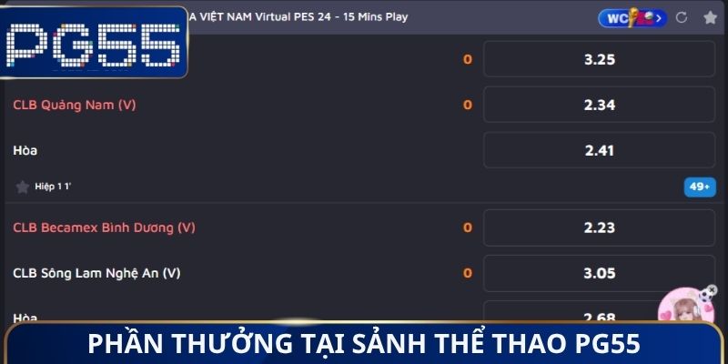Phần thưởng tại sảnh thể thao PG55